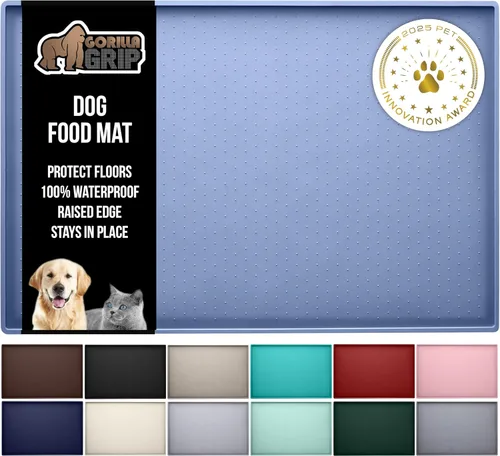 Vista 36 de GORILLA GRIP Alfombrilla para mascotas 100% impermeable con bordes elevados de silicona sin BPA, alfombrillas para comida de gatos y perros que