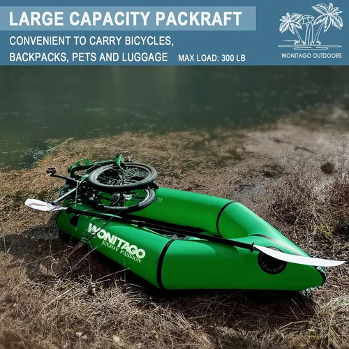 Vista 4 de Packraft - Kayak inflable de viaje de TPU con asiento suave y ligero, para rafting de agua plana/deriva de bicicletas/bote de agua litewater, 1