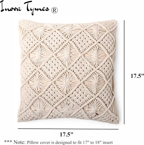 Vista 2 de INOVA TYMES Funda de almohada macramé, almohadas bohemias para cama y sofá, para sala de estar, fundas de almohada decorativas, almohadas bohemias