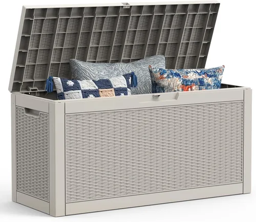 Vista 21 de Mars Villa Caja de almacenamiento de 31 galones para terraza, contenedor de almacenamiento de resina impermeable, resistente a la intemperie y a