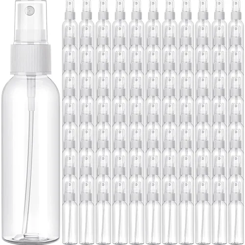 Vista 9 de Nuogo Paquete de 90 mini botellas de plástico de 4 onzas, reutilizables, tamaño de viaje, perfume, recargable, rociador de niebla, botella vacía Azul