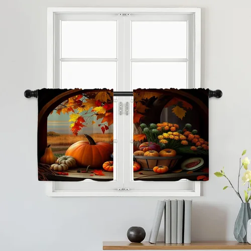 Vista 30 de Batmerry American Flag Ink Dot Tier Curtains, Red Blue White Stars Abstract Window Treatment Short Kitchen Curtain Multilayer Polyester Blackout for