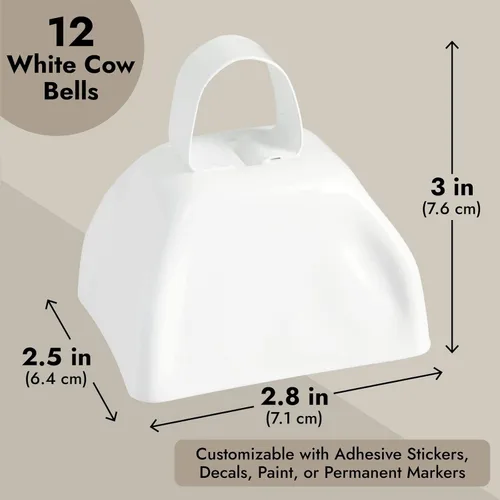 Vista 5 de BLUE PANDA Cencerros de hierro blanco de 3 pulgadas, fabricantes de ruido para eventos deportivos, fabricantes de ruido de animación con mango