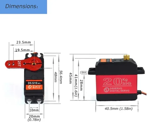 Vista 4 de Servo Digital de 20KG (44.1 lbs) de Alto Torque con Engranaje de Metal Completo Impermeable para Modelo RC DIY, DS3218MG, Ángulo de Control 270°