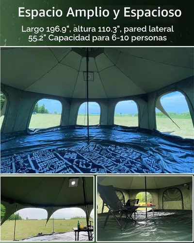 Vista 6 de Campana de lona de algodón - Yurtas transpirable y resistente al viento, Glamping para 6/8/10 personas camping familiar