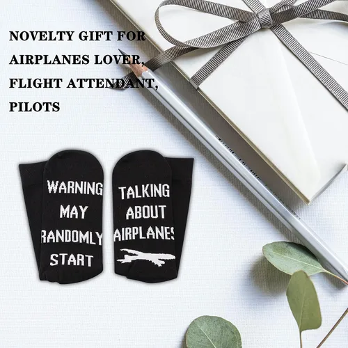 Vista 4 de GJTIM 2pairs Funny Airplane RC Pilot Flying Gift Warning May Randomly Start Talking About Aviones Calcetines