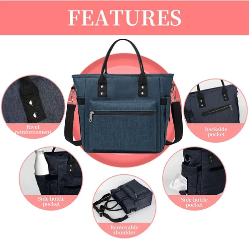 Vista 5 de Bolsa de almuerzo reutilizable para mujeres, bolsas térmicas de almacenamiento de alimentos, resistente al agua, enfriador de hielo con correa larga