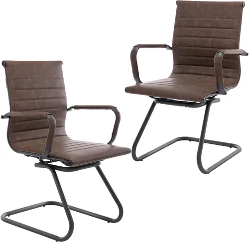 Vista 11 de Sillas de recepción, sin ruedas, silla de conferencia, de cuero, resistente, soporte para la espalda, silla de invitados de oficina, juego de 2 Negro