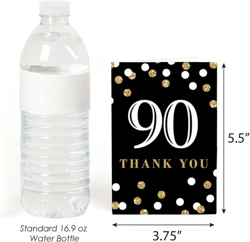 Vista 3 de Big Dot of Happiness Tarjetas de agradecimiento para adultos de 90 cumpleaños – dorado – 8