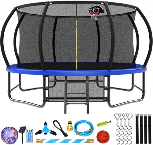 Vista 9 de Lyromix - Cama elástica de 12, 14, 15 y 16 pies al aire libre con aro de baloncesto, cama elástica con luces para niños y adultos, cama elástica