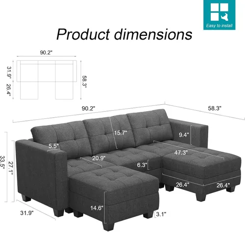 Vista 50 de Belffin Sofá modular modular con tumbonas dobles en forma de U, modular con asiento de almacenamiento, sofá modular con otomanas reversibles