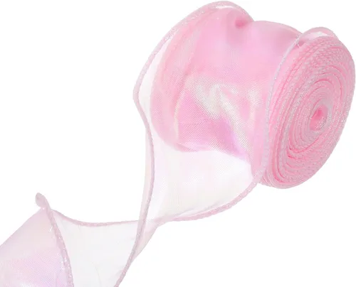 Vista 56 de MECCANIXITY Cinta de Organza Transparente con Alambre Brillante de 1 1/2" de Ancho, Cintas de Gasa Iridiscente con Brillo Pastel, 10 Yardas, Morado