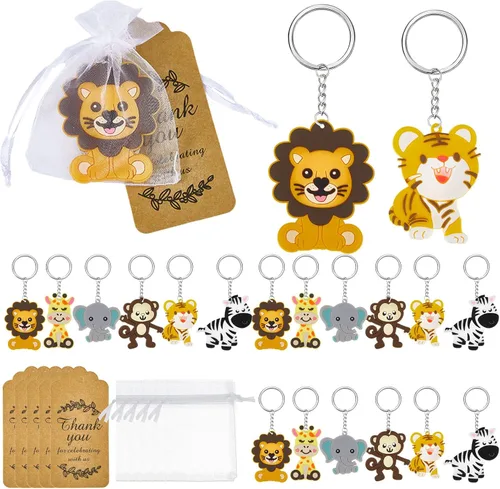 270 llaveros de animales de la selva, animales de safari, recuerdos de fiesta, animales de zoológico, decoración con etiquetas de papel kraft de