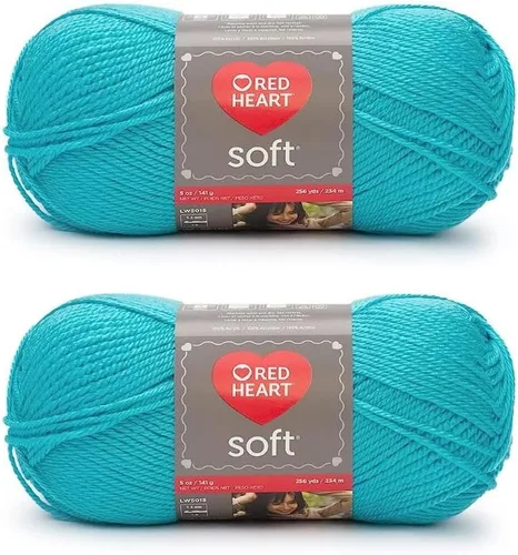Red Heart - Hilo turquesa suave, paquete de 2 unidades de 4.97 oz/5 onzas, acrílico, 4 medianos (peinado), 256 yardas, tejido/ganchillo
