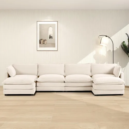 Vista 22 de ROWHY Sofá modular de gran tamaño con otomana móvil, juego de sofá moderno de pana de 112 pulgadas y 4 asientos, sofá convertible en forma de L