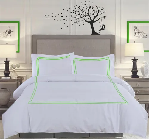 Vista 86 de BedDecor Lujoso juego de funda de edredón de algodón egipcio de 400 hilos, 1 pieza con hermoso bordado de 2 rayas