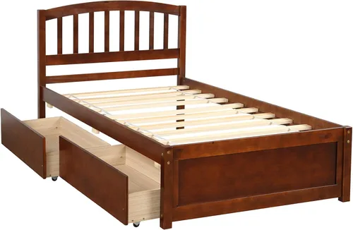 Vista 7 de Harper & Bright Designs Cama individual con cajones, marco de cama de madera con cabecero y estribo, plataforma de madera para niños, niñas, niños
