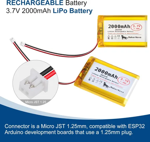 Vista 4 de Batería LiPo de 3.7V 103450 2000mAh, recargable 1S 3C, conector Micro JST 1.25, placa de protección dual, paquete de 4