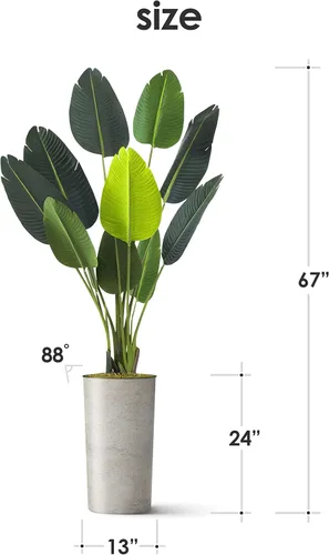 Vista 7 de Árbol artificial en macetero con textura blanquecina, ave del paraíso artificial de seda para decoración del hogar en interiores y exteriores