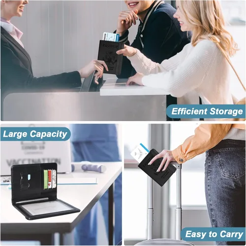 Vista 6 de DMLuna Soporte para pasaporte, de piel sintética de alta calidad, con bloqueo RFID, funda para pasaporte, organizador de documentos de viaje