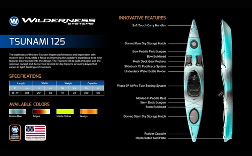 Vista 3 de Wilderness Systems Tsunami 125 - Kayak de turismo sentado dentro - Múltiples opciones de almacenamiento - 12.6 pies