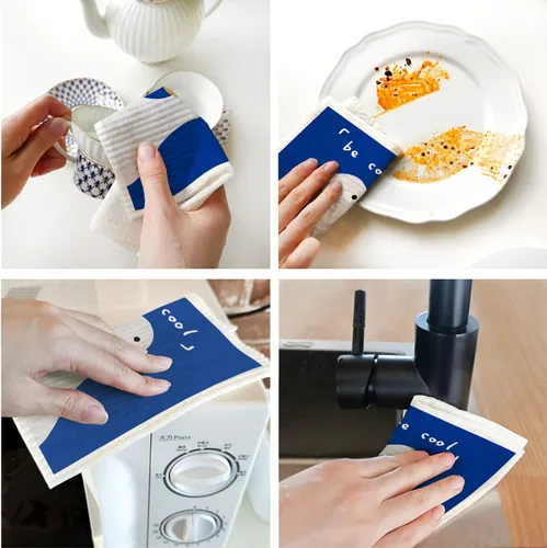 Vista 5 de Morigins Paños de cocina suecos para cocina, paquete de 6 paños de esponja de celulosa azul, toallas de papel reutilizables biodegradables