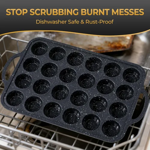 Vista 3 de 24-Cup Mini Silicone Muffin Pan with Reinforced Steel Frame, Non-Stick, BPA-Free, for Bite-Sized Cupcakes, Appetizers, and Egg Bites, Dishwasher Safe