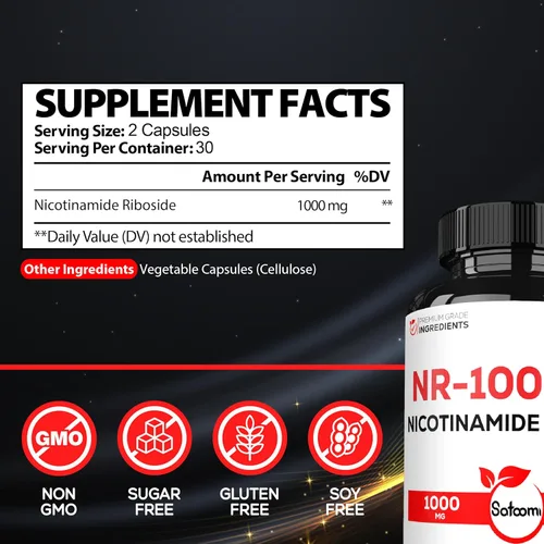 Vista 2 de Satoomi NAD nicotinamida ribósido - Suplemento NR 1000mg - 60 unidades durante 30 días