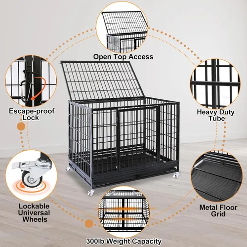 Vista 3 de Homey Pet Jaula para Perros de 48 Pulgadas Resistente para Perros Grandes, Jaula Apilable e Indestructible para Perros con Alta Ansiedad con Cuatro