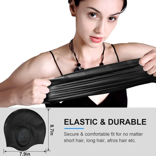 Vista 3 de Silicone 3D Ear Protection Swim Cap - Latex-Free Non-Slip Waterproof for Long Hair/Thin Braids, Chlorine Resistant Tear-Resistant for Competitive