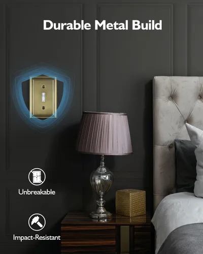 Vista 3 de Paquete de 2 cubiertas para interruptor de luz, cubierta de placa de interruptor de palanca individual, placa decorativa de pared de metal de latón