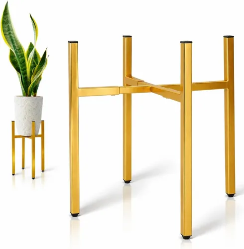 Soporte de metal dorado para plantas de interior, soporte ajustable y resistente para macetas de 8 a 14 pulgadas, moderno soporte para macetas de