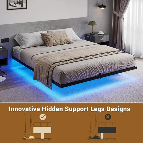Vista 5 de Hasuit Base de cama flotante tamaño Queen con luces LED, plataforma de metal, no necesita somier, fácil de montar (Queen)