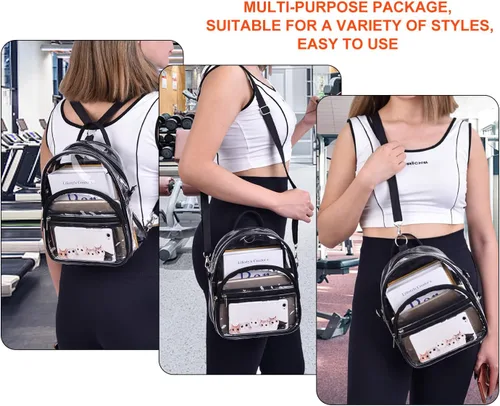 Vista 3 de Mochila pequeña aprobada por el estadio mini mochila transparente para niñas Negro Mini Mochilas Daypack