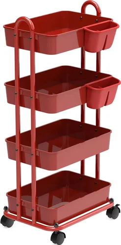 Vista 11 de Simple Houseware - Carro multiusos rodante de 3 niveles con cubo colgante, color Negro