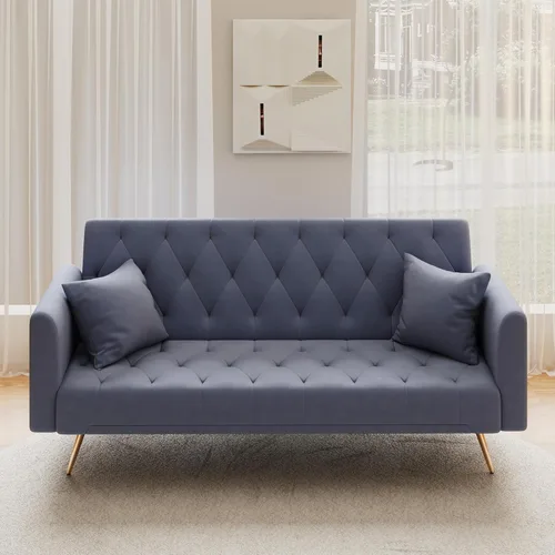 Vista 5 de Sofá cama moderno de terciopelo de 72 pulgadas, sofá cama plegable convertible con 3 respaldos ajustables, sofá biplaza reclinable copetudo