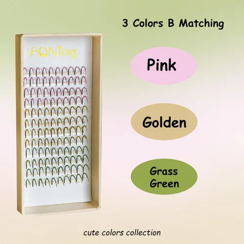 Vista 3 de Extensiones de pestañas con purpurina en racimo de pestañas de color láser, suministros profesionales (3 colores B)