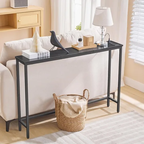 Vista 4 de HOOBRO Mesa consola estrecha con tomas de corriente, mesa de sofá de 44.9 pulgadas, mesa delgada detrás del sofá, mesa de entrada con estante