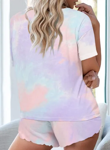 Vista 2 de Ekouaer - Conjunto de pijama de 2 piezas para mujer, con diseño de teñido anudado, para dormir y descansar