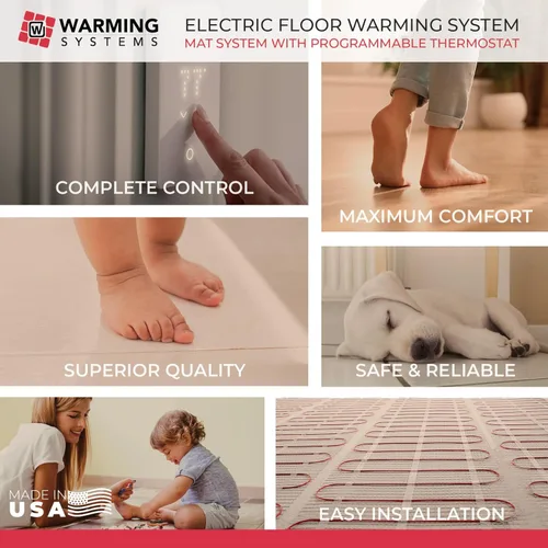 Vista 2 de Alfombra de calefacción eléctrica radiante de 10 pies cuadrados 120V – Incluye alfombra de calefacción, termostato programable, sensor de piso
