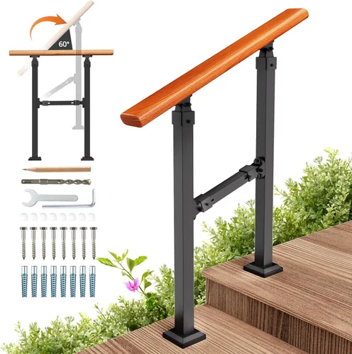 Kit de pasamanos de escalera al aire libre UOKRR, pasamanos de hierro con grano de madera para interior, se adapta a 1-2 escalones