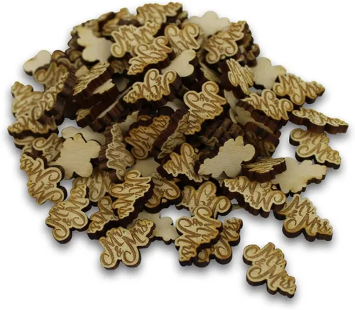 Vista 18 de Confeti – Madera grabada – Decoración rústica de madera para boda, decoración de mesa de fiesta (comer, beber y casarse)