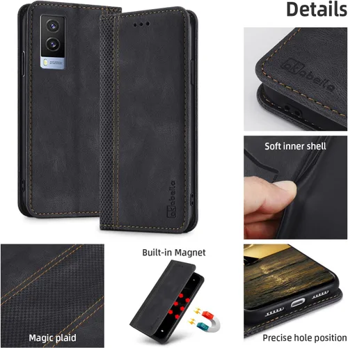 Vista 6 de AKABEILA Funda para VIVO V21 Funda de piel sintética de lujo para VIVO V21 Flip Folio Wallet Case Mujeres Hombres Funda con tarjetero Cierre