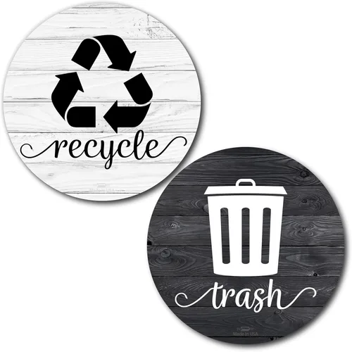 Vista 9 de Imanes rústicos de basura y reciclaje, imán de reciclaje de granja de 3.5 pulgadas para basura, calcomanías magnéticas de reciclaje para cubo