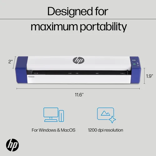 Vista 5 de HP Escáner de documentos portátil PS100W Escáner digital simple, compacto, portátil, inalámbrico, de 1 cara para el hogar y la oficina