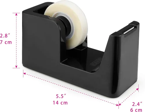 Vista 5 de ABEL SimpleWork Dispensador de cinta de escritorio, negro, núcleo de 1 pulgada, base con peso antideslizante, cortador de cinta para oficina, hogar
