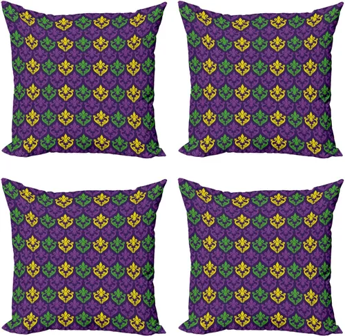 Vista 52 de Ambesonne Paquete de 4 fundas de cojín navideñas con cinta, ilustración de imagen de deseos navideños, impresión digital moderna de doble cara, 16
