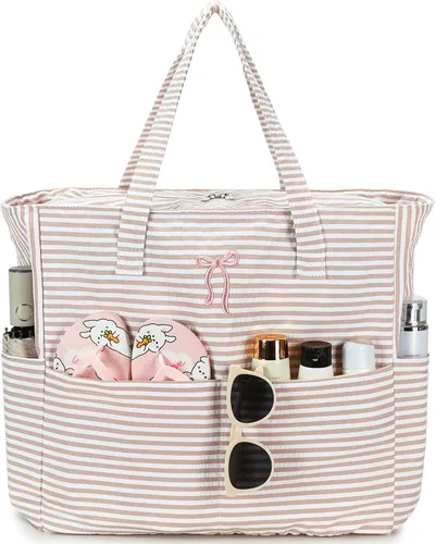 Vista 10 de Bluboon Bolsas de playa para mujer, bolsa grande impermeable con compartimento húmedo para piscina, fin de semana, viajes, gimnasio B Leopard