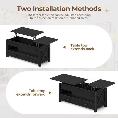 Vista 5 de Seventable - Mesa de café, mesa de centro con elevación de 39.3 pulgadas con 2 cajones de almacenamiento y compartimento oculto, soporte de madera