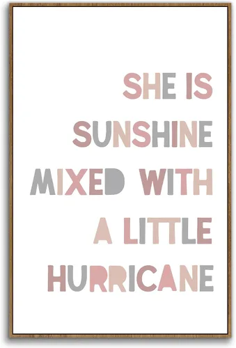 Vista 13 de PHAMTE Decoración de pared para dormitorio de niñas, arte de pared con texto en inglés «She is Sunshine Mixed with a Little Hurricane», lienzo
